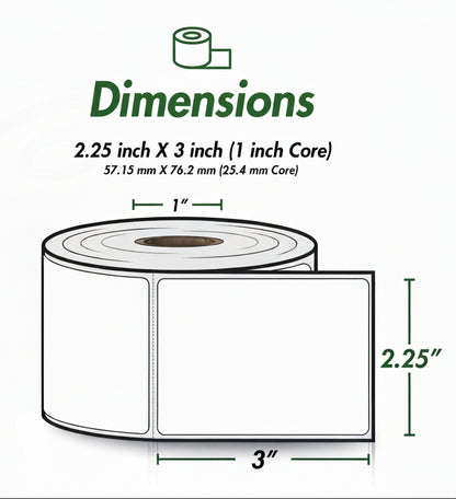 2.25 x 3in Blank Label: Direct Thermal (1 inch Core)