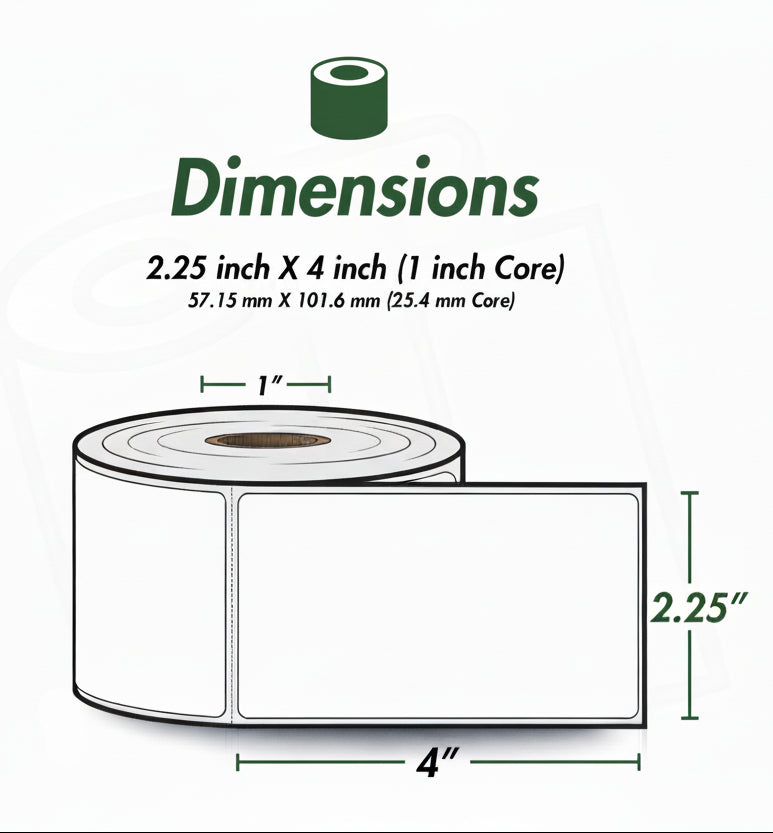 2.25 x 4in Blank Label: Direct Thermal (1 inch Core)