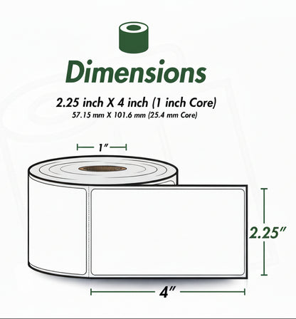 2.25 x 4in Blank Label: Direct Thermal (1 inch Core)