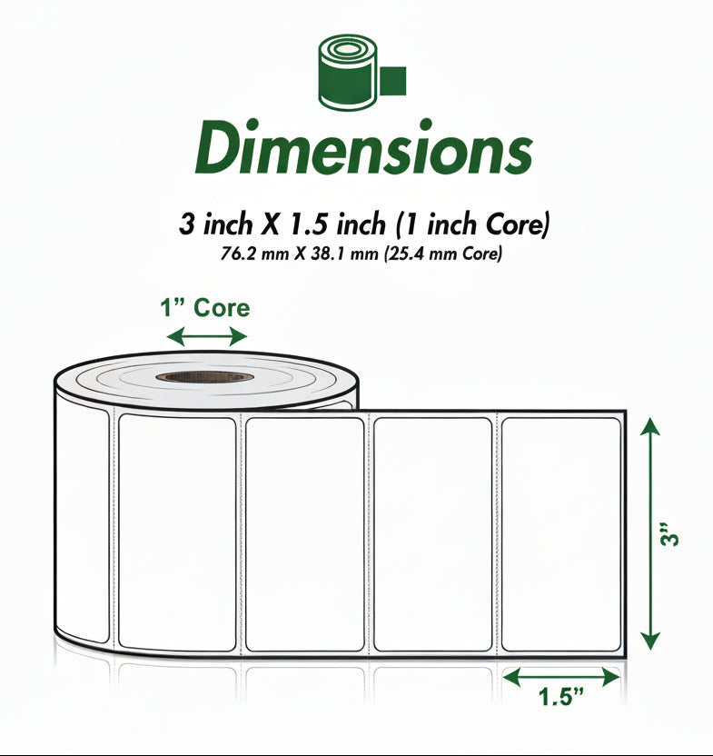 3 x 1.5in Blank Label: Direct Thermal (1 inch Core)