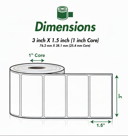 3 x 1.5in Blank Label: Direct Thermal (1 inch Core)