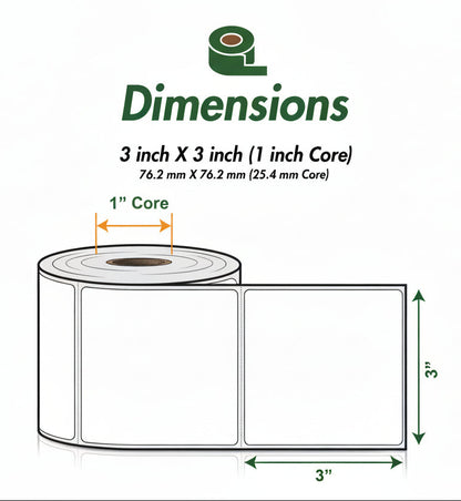 3 x 3in Blank Label: Direct Thermal (1 inch Core)