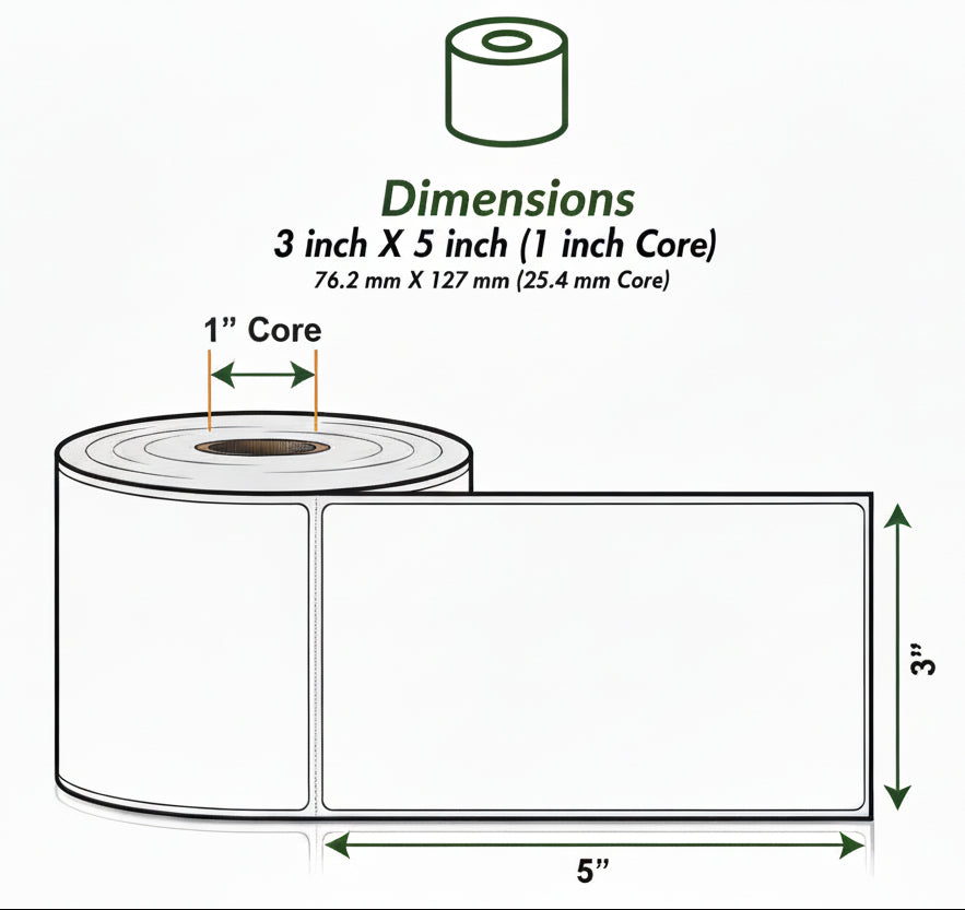 3 x 5in Blank Label: Direct Thermal (1 inch Core)