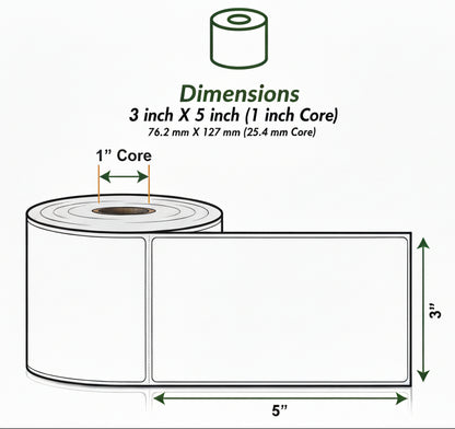 3 x 5in Blank Label: Direct Thermal (1 inch Core)