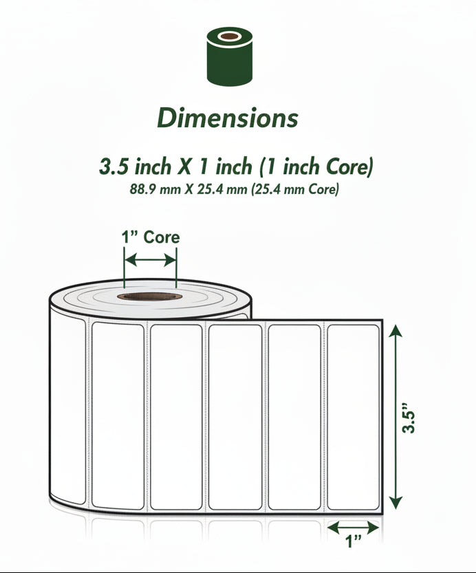3.5 x 1in Blank Label: Direct Thermal (1 inch Core)