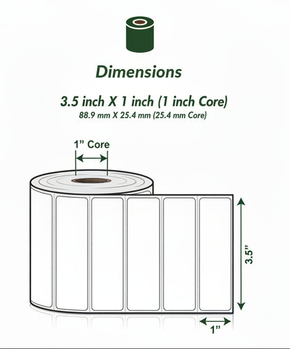 3.5 x 1in Blank Label: Direct Thermal (1 inch Core)