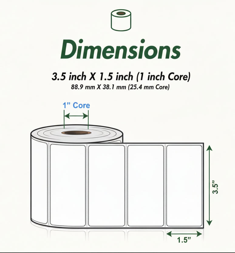 3.5 x 1.5in Blank Label: Direct Thermal (1 inch Core)