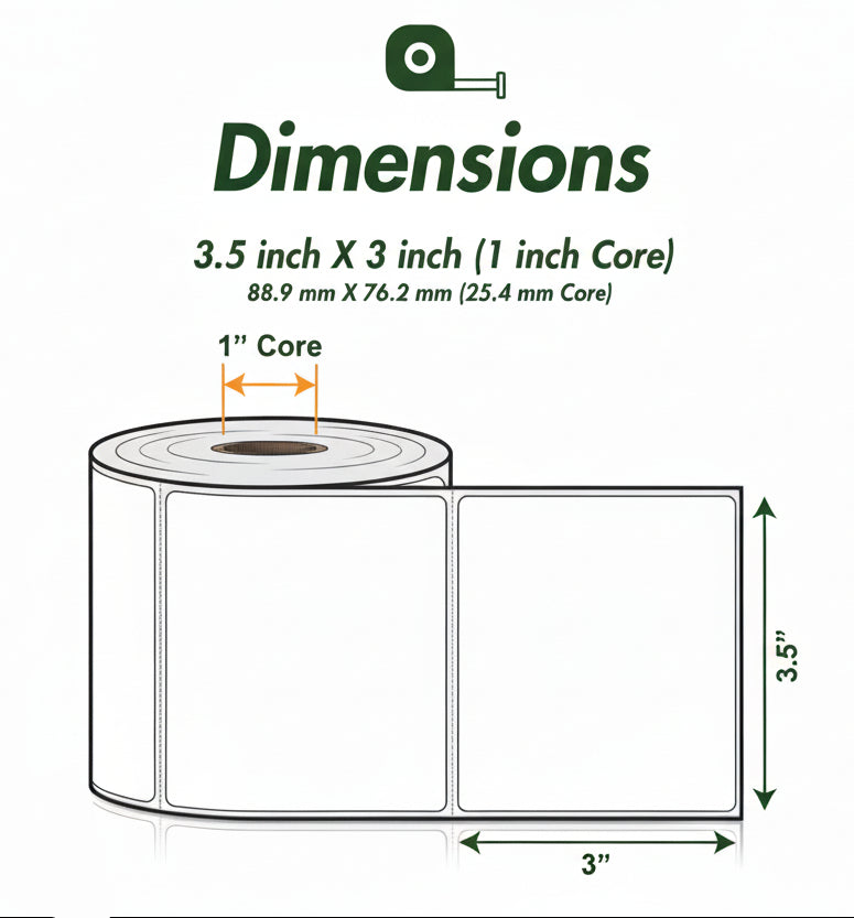 3.5 x 3in Blank Label: Direct Thermal (1 inch Core)