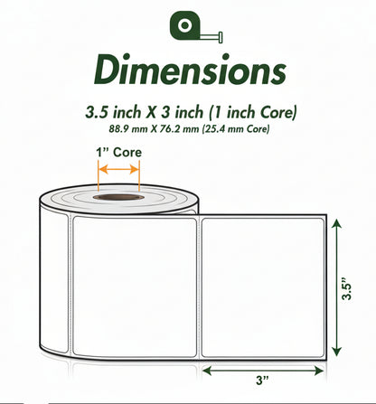 3.5 x 3in Blank Label: Direct Thermal (1 inch Core)