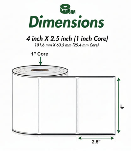 4 x 2.5in Blank Label: Direct Thermal (1 inch Core)