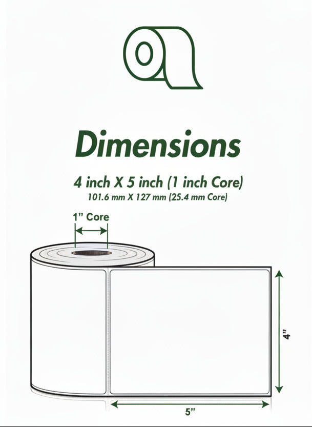 4 x 5in Blank Label: Direct Thermal (1 inch Core)