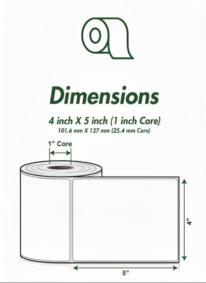 4 x 5in Blank Label: Direct Thermal (1 inch Core)