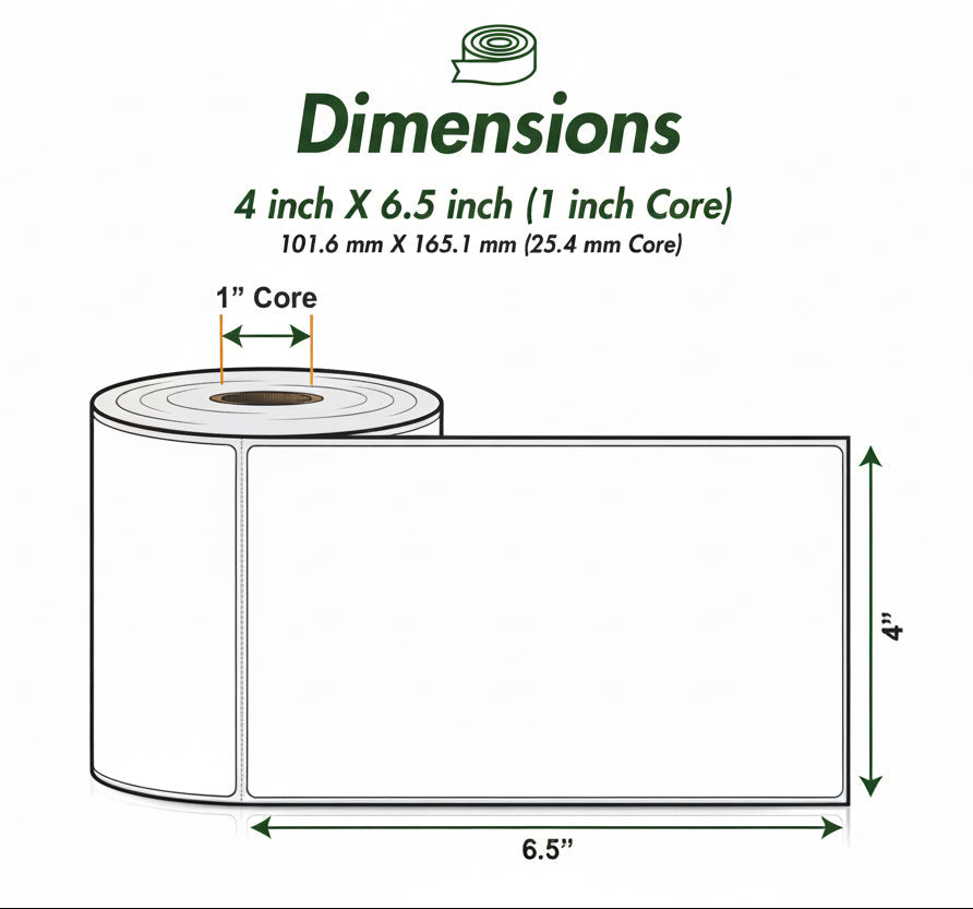4 x 6.5in Blank Label: Direct Thermal (1 inch Core)