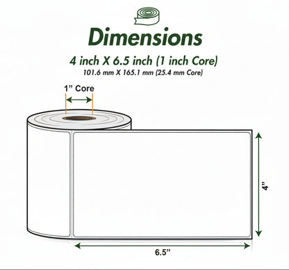 4 x 6.5in Blank Label: Direct Thermal (1 inch Core)