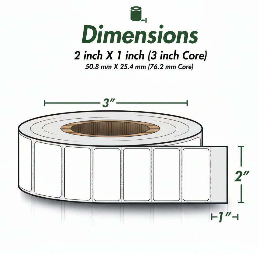 2 x 1in Blank Label: Direct Thermal (3 inch Core)