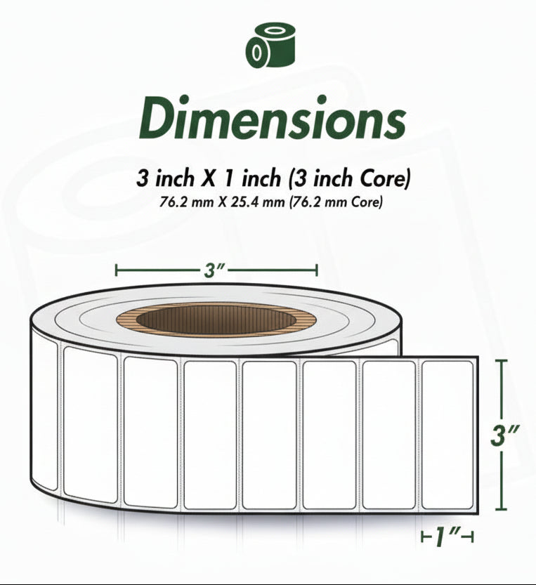 3 x 1in Blank Label: Direct Thermal (3 inch Core)