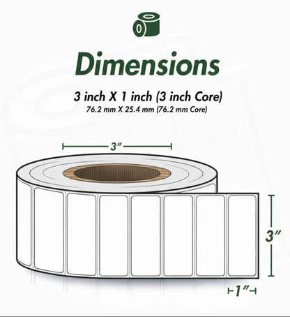 3 x 1in Blank Label: Direct Thermal (3 inch Core)