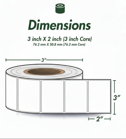 3 x 2in Blank Label: Direct Thermal (3 inch Core)
