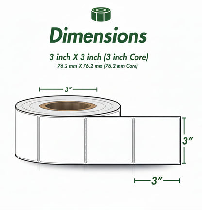 3 x 3in Blank Label: Direct Thermal (3 inch Core)