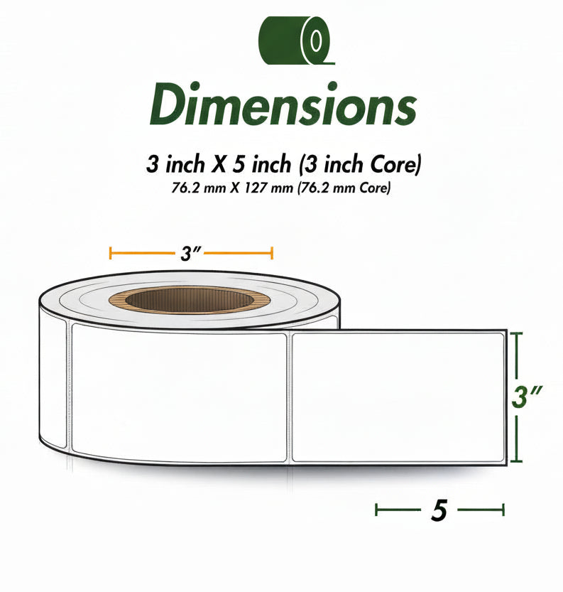 3 x 5in Blank Label: Direct Thermal (3 inch Core)