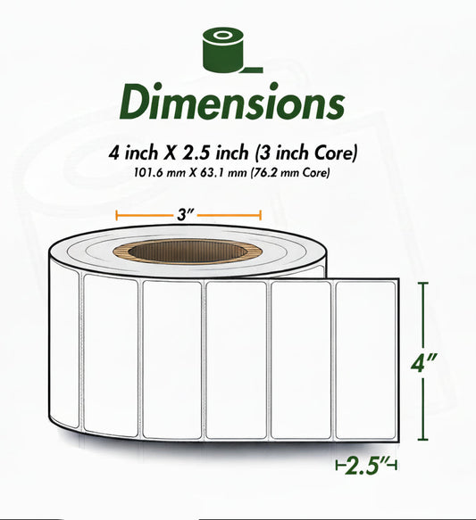 4 x 2.5in Blank Label: Direct Thermal (3 inch Core)