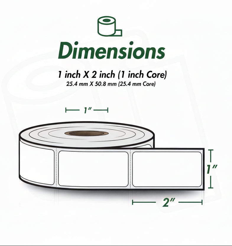1 x 2in Blank Label: Direct Thermal Removable Adhesive (1 inch Core)